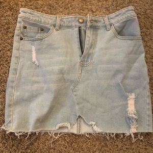 High Waisted Light Denim Mini Skirt